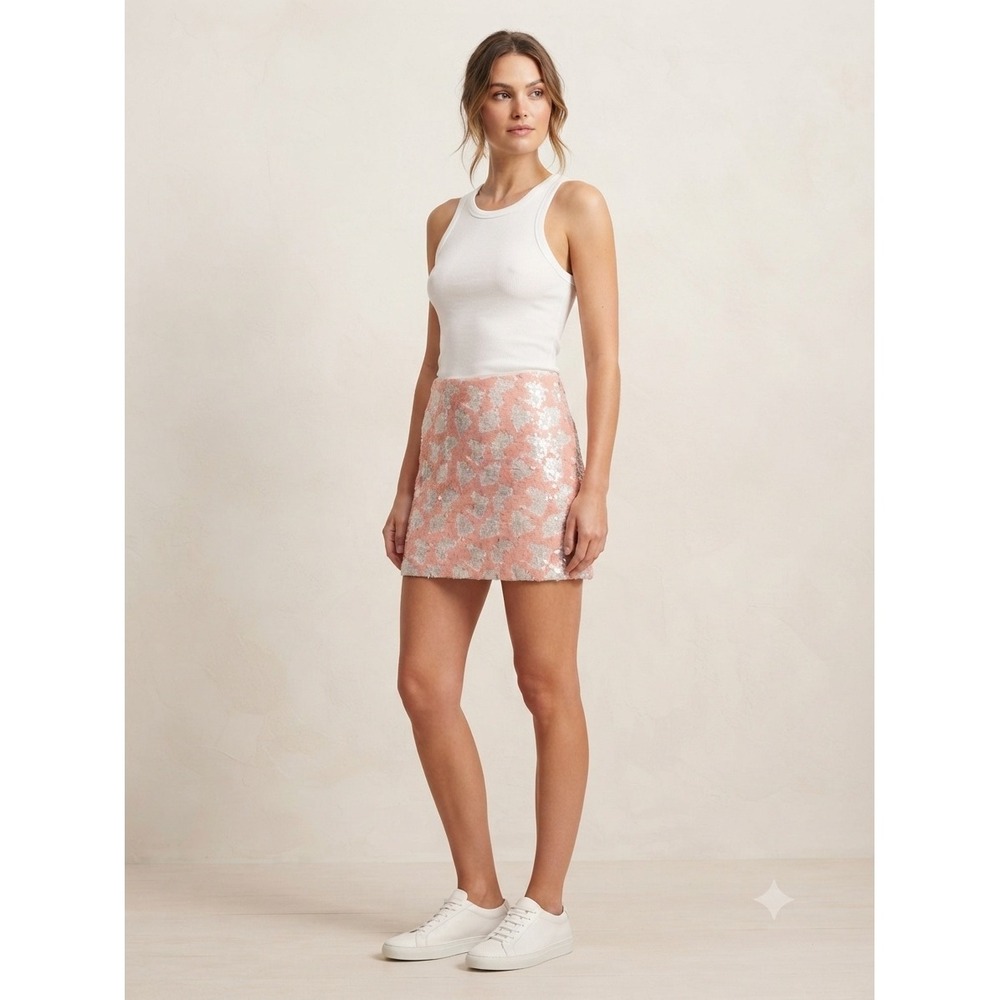 Banana‎ Republic Skirt Womens 0 Pink Sequin Dot Mini Party Cocktail Sparkle